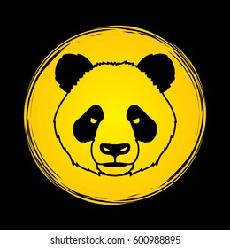 Panda head face front view designed on grunge circle background graphic vector.