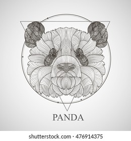 Panda head in flash tattoo style. Isolated vector hand drawn illustration in street art design. Detail zentangle. Boho style.