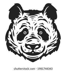 Panda head in hand drawn sketch monochrome style isolated on white background. Modern graphic design element for label or poster. Vector art illustration.