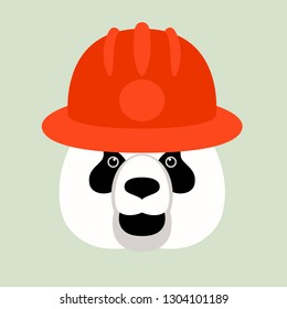 panda head in a helmet , vector illustration , flat style ,front  view