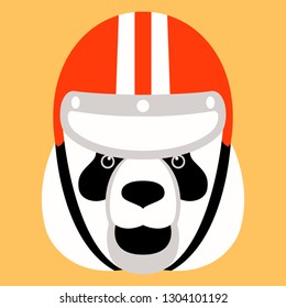 panda head in a helmet , vector illustration , flat style ,front  view