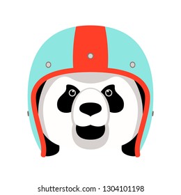 panda head in a helmet , vector illustration , flat style ,front  view