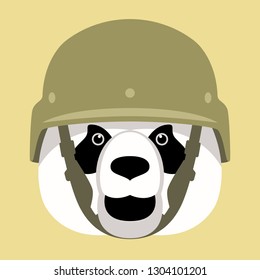 panda head in a helmet , vector illustration , flat style ,front  view