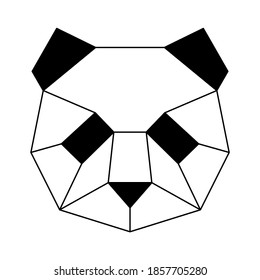 Panda head icon. Abstract triangular style. Contour for tattoo, logo, emblem and design element. Hand drawn sketch of a head anda