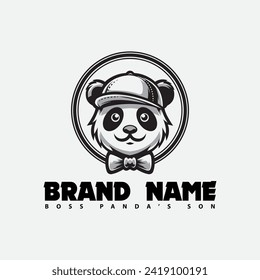 Logo-Design mit Panda-Kopfteil mit Hut und Kreis