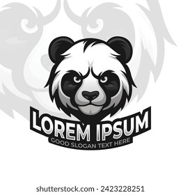 Panda head logo mascot illustration, Cute panda bamboo icon logo design isolated on white background