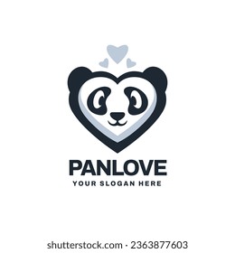 Panda Head Love Shape Logo Vector Icon Illustration
