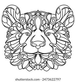 Panda head mandala line art