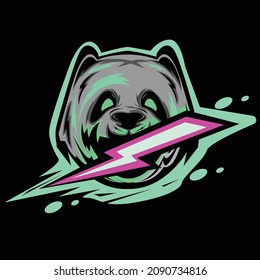 panda head mascot logo ,illustration panda head with thunder vector