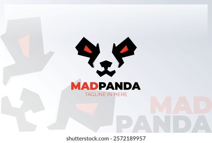 Panda head mascot logo with red eye in simple and modern shape