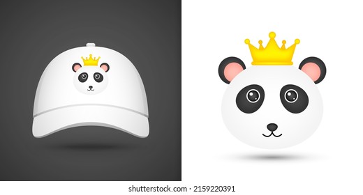 Panda head on white baseball cap