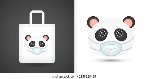 Panda head on white tote bag