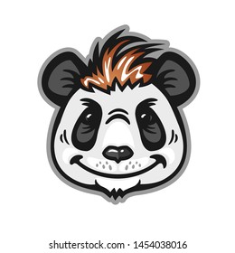 Panda head with red hair, anthropomorphic panda