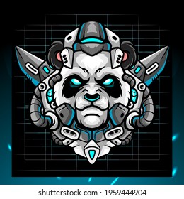 Panda head robot mascot.  esport logo design