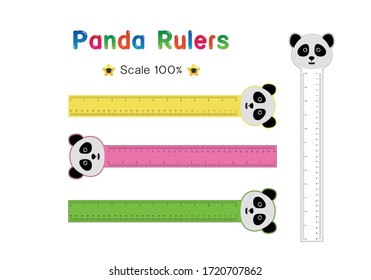 Panda Head of Rulers Inch and metric rulers. Scale for a ruler in inches and centimeters. Centimeters and inches measuring scale cm metrics indicator. Inch and metric rulers Vector isolated set
