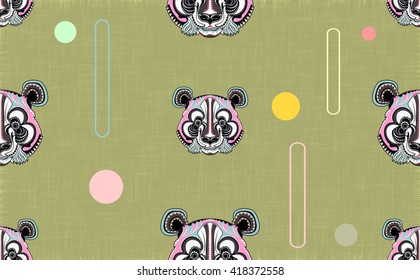 Panda head seamless pattern. Animal seamless pattern. Asian bear seamless pattern.