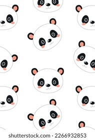 Panda head seamless pattern. Repeating design element for printing on fabric. Tropical animal, Asian. Fauna and wild life, mammal. Design for booklet and scrapbook. Cartoon flat vector illustration
