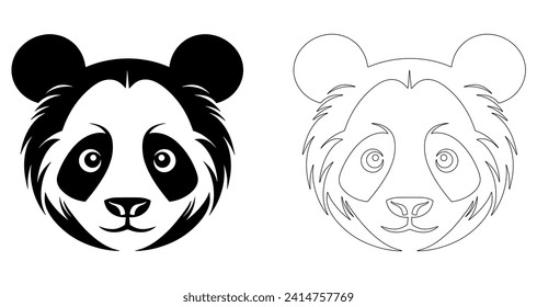 Panda head silhouette. Panda logo design. Black and white image of panda head isolated on white. Vector illustration.