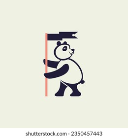 logo simple de panda head con bandera
