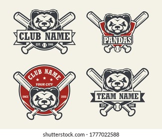 Panda head sport logo. Set of baseball emblems, badges, logos and labels. Design element for company logo, label, emblem, apparel or other merchandise. Scalable and editable Vector illustration.