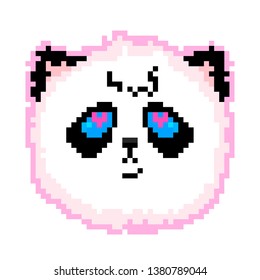 Panda head vector illustration in cartoon style. Animal vector. Kawaii panda. Animal in love. Pixel animal illustration.