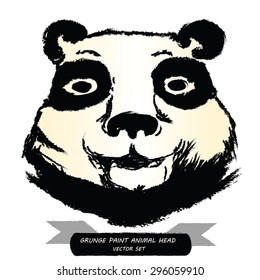 Panda head - vector illustration.Grunge paint panda head.Part of hand drawn animal head collection. Grunge paint animal head. Ink,watercolor,chalk. Cute white and black panda bear. Eps 10.