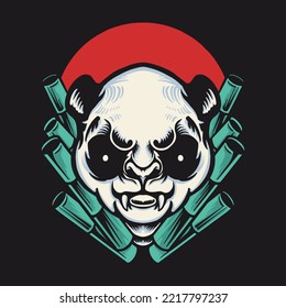 Panda Head Vector Retro Illustration