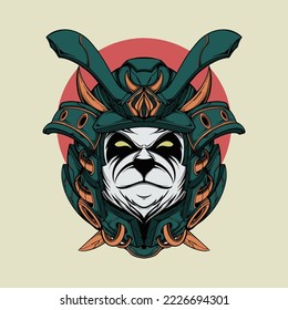 PANDA HEAD WITH WARRIOR JAPANESE HELMET