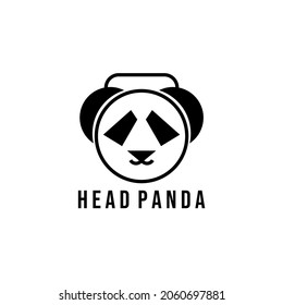 Panda with a headphone on his head. Vector illustrtration. Logo design. 