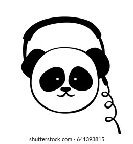 Panda, headphone. Vector cartoon illustration isolated on white. Funny, cute animal. Scandinavian design for Interior children room, print card, pillow, t-shirt