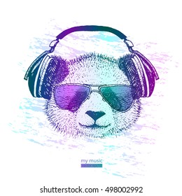 Panda with headphones