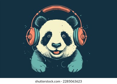 Panda con auriculares vintage vector retro Ilustración