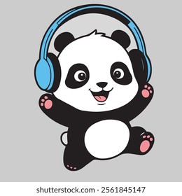 Panda with headphones vintage retro vector Illustration