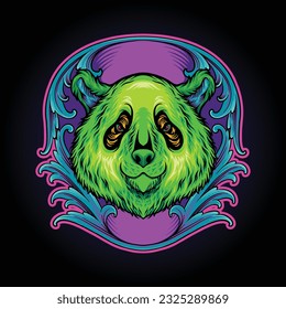 Panda heads with natural engraved ornament logo illustrations vector illustrations for your work logo, merchandise t-shirt, stickers and label designs, poster, greeting cards advertising business 