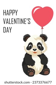 Panda with heart balloon. Vertical banner Happy Valentine's Day concept. Vector illustraiton.