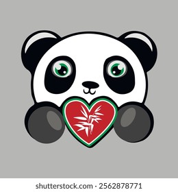 panda heart and bamboo vector