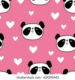  panda. heart. black and white bear. vector. illustration. panda seamless.