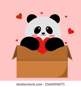 Panda with heart, cute panda cartoon Valentines day. Draw cute panda character  fall in love for Valentine day. 