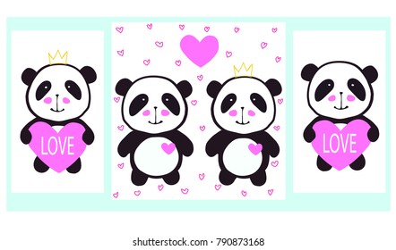 panda heart day valentine love cute nice 