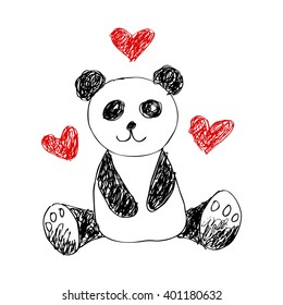 panda with heart doodle