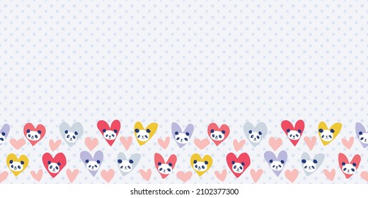 Panda Heart Frame Border Seamless Pattern. Vector illustration. Great for birthday, party, gift wrapping, wallpaper, textile and scrapbook 