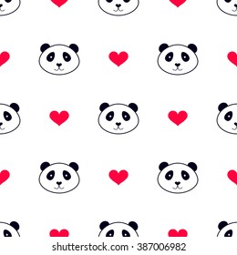 Panda and heart. Funny seamless background. EPS 10