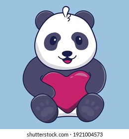 panda with heart on blue background