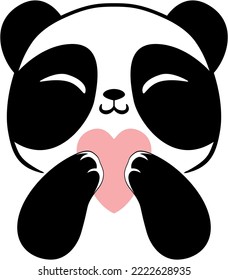 panda heart print slik screen vector