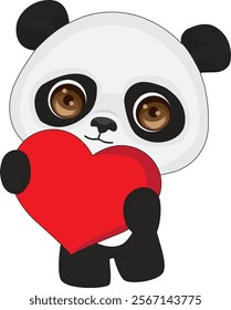Panda With Heart Valentine Vector