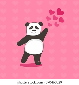 Panda with hearts. Cute vector illustration. Valentines Day postcard