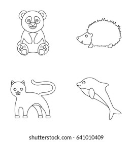 Panda, hedgehog, dolphin, panther.Animal set collection icons in outline style vector symbol stock illustration web.