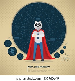 Panda hero,businessman character design,vector