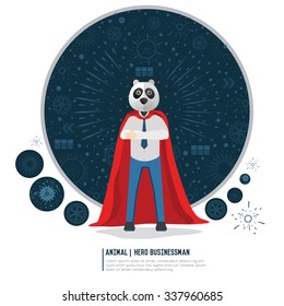 Panda hero,businessman character design,vector