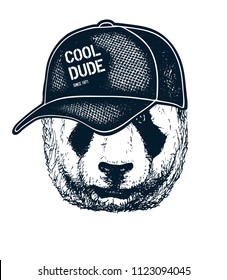 Panda hipster boy. Furry art illustration, fashion animals, hipster animals. Vector illustration.